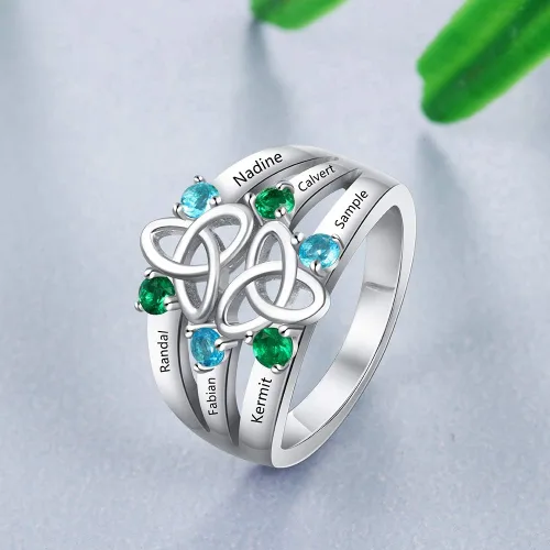 Vista 4 de 6 anillos de imitación de piedras natales para madres para mujer grabados anillos familiares para abuela mujeres anillos para regalo de día