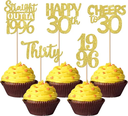 Vista 62 de 30 piezas negras para cupcakes de 10.º cumpleaños con purpurina Ten Happy 10 Straight Outta 2016 para saludos a 10 años 10 cumpleaños, boda Negro