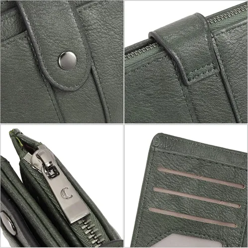 Vista 4 de CLUCI Cartera pequeña para mujer, de cuero, plegable, multitarjeta, organizador de diseñador, moneda con cremallera y ventana de identificación
