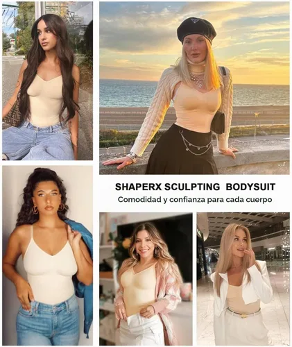 Vista 4 de SHAPERX Body de tanga con control de abdomen para mujer, sin costuras, cintura Tanga beige.