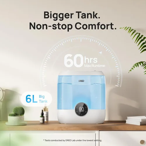 Vista 3 de DREO Humidificadores para dormitorio, humidificador de niebla fría de gran tamaño de 6 litros para habitación grande, tiempo de funcionamiento de 60