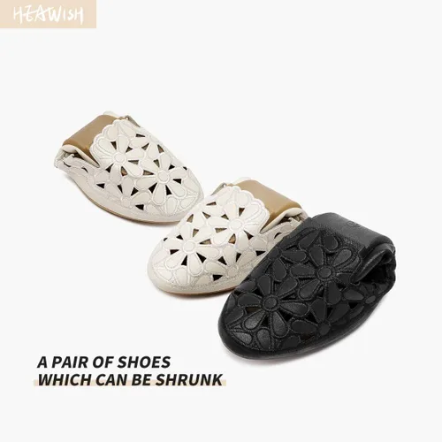Vista 4 de HEAWISH - Zapatos planos estilo ballet para mujer, con diseño floral, piel sintética, puntera redonda, calzado elegante, color negro y beige