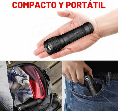 Vista 4 de Linterna LED táctica de grado militar, 3 modos, 3000 lúmenes, impermeable, con zoom, paquete de 4