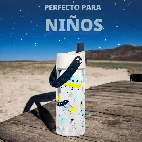 Vista 4 de Elemental Botellas de agua para niños – Botella de agua para niños Splash para la escuela con mango Pop-it – Botella de agua de plástico Tritan sin