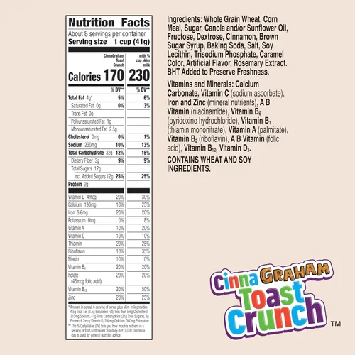 Vista 2 de Cinnagraham Toast Crunch Cereal para desayuno, grano entero, 12 onzas
