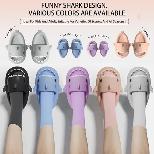 Vista 4 de MUMIK Sandalias de tiburón para niños, pantuflas de tiburón mejoradas, sandalias de tiburón en la nube, antideslizantes, suela gruesa, cómodas