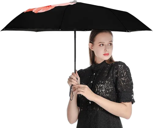 Vista 4 de Guam Tribal Hibiscus impermeable resistente al viento 3 pliegues auto abrir cerrar paraguas ligero anti-UV para hombres mujeres, Negro, estilo 1