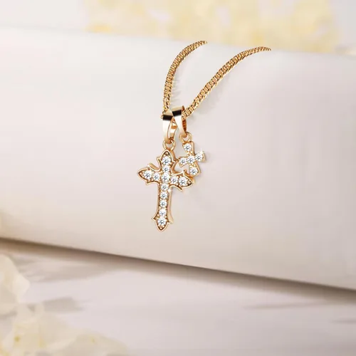Vista 6 de Cross Necklace for Women,18K Gold Plated CZ Cross Pendant Necklace,Double Cross Necklace with Gold Chain Cross Necklace Trendy Jewelry Gifts for