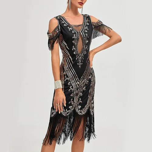 Vista 5 de Divhosrg Plus Size Cocktail Dress Party Sexy Dress Fashion Solid Color Sequin Fringe Dress Prom Dresses for Women 2023
