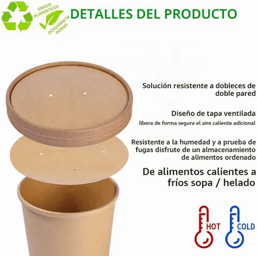 Vista 3 de bloomoon Paquete de 60 recipientes de papel de 16 onzas con tapas, recipientes de pinta de helado, recipientes desechables de sopa de 16 onzas