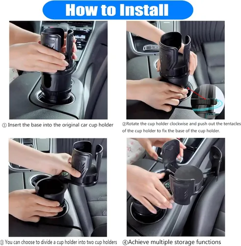 Vista 5 de Expansor multifuncional de portavasos 2 en 1 para automóvil, extensor de soporte de doble taza con base ajustable, se adapta a Yeti, Hydro Flask