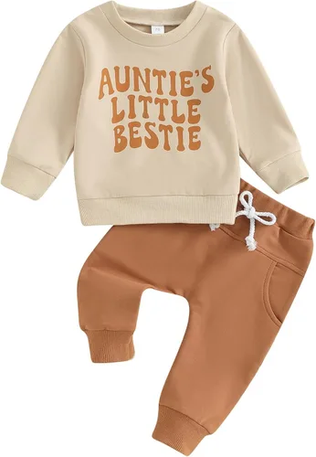 Vista 45 de Conjunto de 2 piezas de sudadera con estampado de letras y cuello redondo para bebé niño