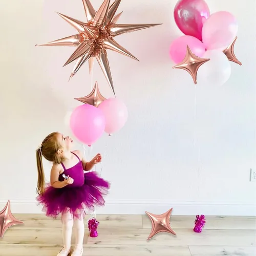 Vista 5 de Globos de lámina dorada rosa en forma de estrella paquete de 6 Starburst y Spike para bodas y fiestas