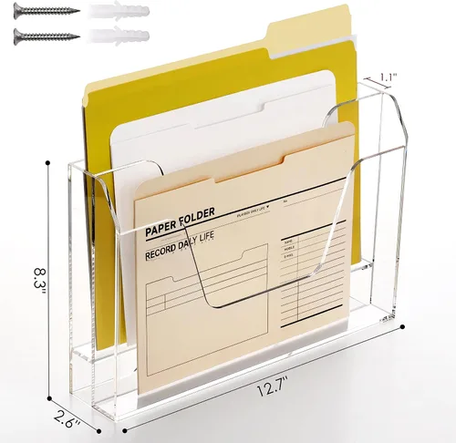 Vista 3 de DINGHUO Organizador de archivos para colgar en la pared, organizador de correo de acrílico, soporte de archivos montado en la pared, carpeta