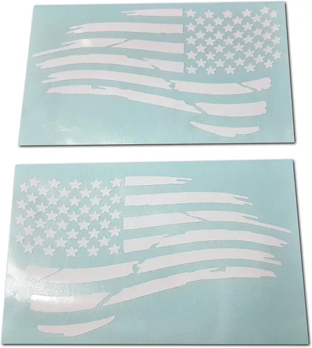 Vista 7 de Par de calcomanías adhesivas con bandera estadounidense ondeante troqueladas atenuadas para automóvil, camión (4" x 7", negro brillante)
