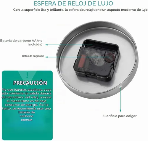 Vista 5 de AILILIFE Reloj de pared 3D DIY con adhesivo para decoración de espejo, sin marco, kit de reloj de pared grande para el hogar, sala de estar Plateado