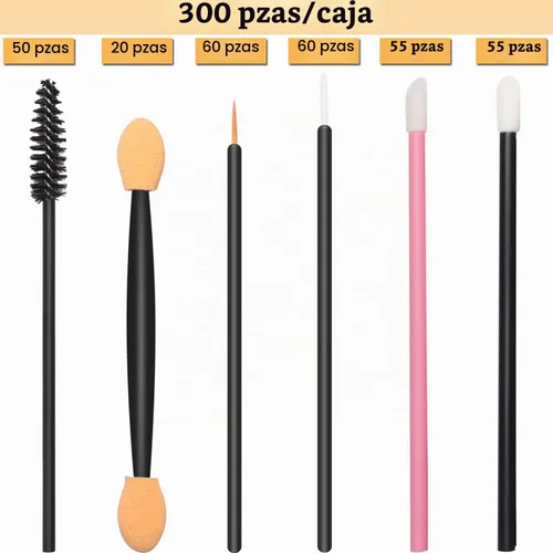 Vista 2 de Kit de herramientas de maquillaje desechables de 300 piezas, cepillo de cejas/cepillo de rímel, aplicadores de labios/aplicadores de sombra