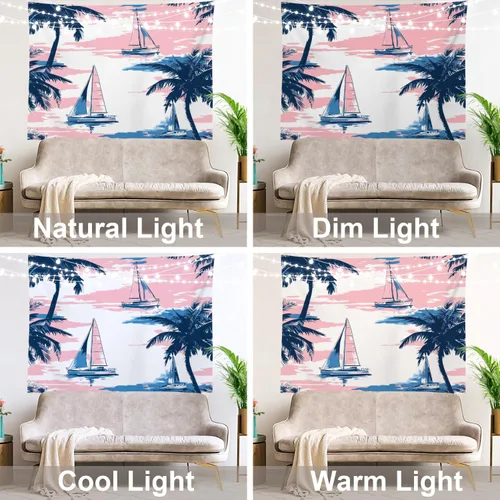 Vista 9 de Shrahala Beach Vacation Seaside Relaxation Tapestry, Nautical Summer Getaway Wall Hanging Hd Print Polyester Backdrop For Dorm Room Bedroom 30 X 40