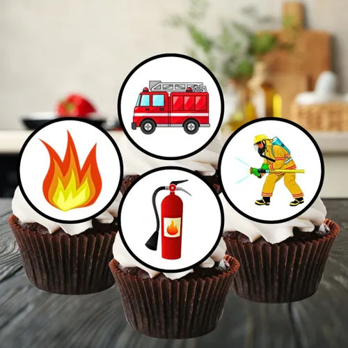 Vista 4 de PRECUT - Adornos para cupcakes de motor de bomberos, mini discos comestibles de bombero, vainilla endulzada de grosor premium, decoración de tarta