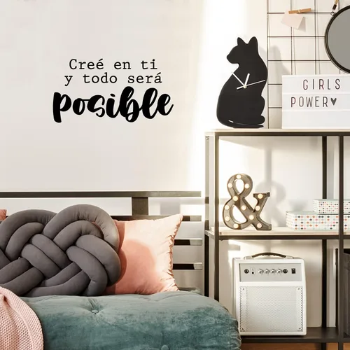Vista 2 de Adhesivo de vinilo Arte Wart - Cree En Ti y Todo Será Posible - Negro - 33 cm x 63.5 cm - Frase motivacional en español, frase positiva decorativa