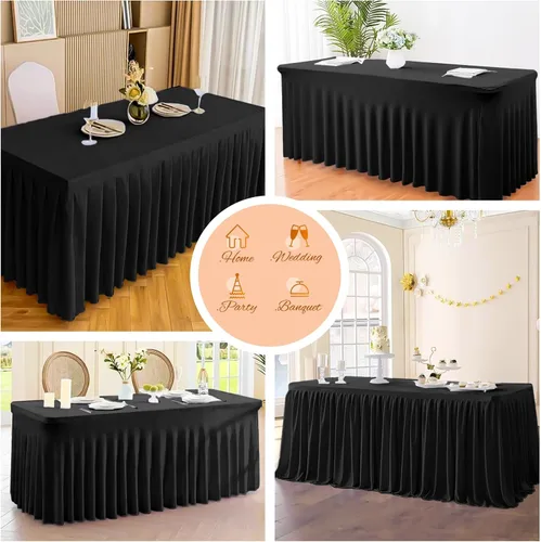 Vista 7 de Pesonlook Paquete de 2 faldas de mesa de elastano para mesas rectangulares de 6 pies, mantel elástico ajustable color negro, de 30 x 72 pulgadas