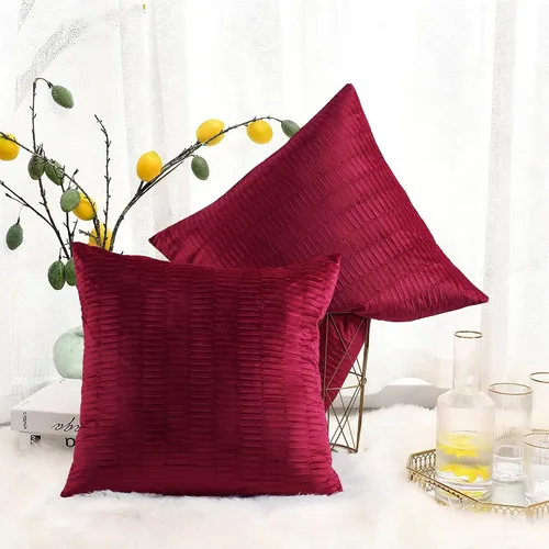 Vista 11 de Juego de 2 fundas de almohada decorativas de terciopelo a rayas plisadas de 14 x 26 pulgadas, funda de cojín rectangular suave y elegante para sofá