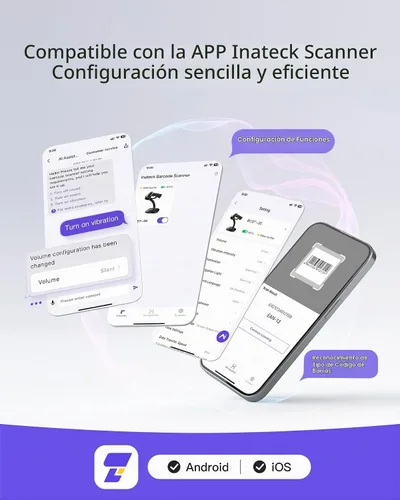 Vista 3 de Inateck Escáner de Código de Barras 2D con Soporte Inteligente, Escáner de Código QR Inalámbrico, Escáner de Mano con APP y SDK, Imagen 2D