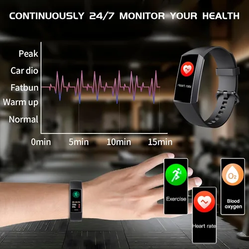 Vista 6 de Rastreador de actividad física con monitor de sueño de oxígeno en sangre y frecuencia cardíaca 24/7, monitor de actividad con pantalla táctil AMOLED