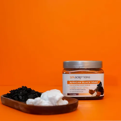 Vista 3 de SpaScriptions African Black Soap Sugar Scrub - Exfoliante corporal desintoxicante con manteca de karité y carbón, ideal para pieles grasas