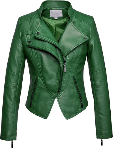 Vista 19 de chouyatou Chaqueta acolchada de piel sintética con cremallera a la moda para mujer
