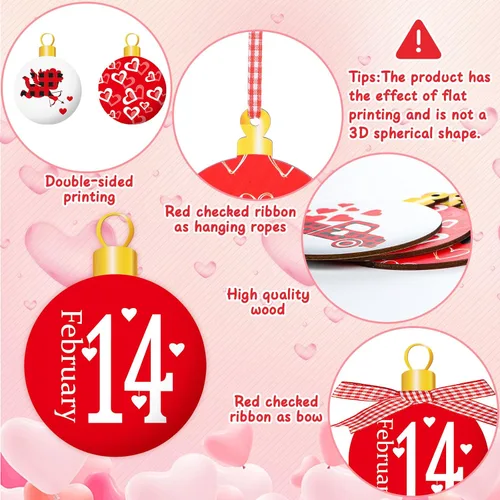 Vista 3 de 16 adornos de San Valentín, decoración de árbol, adornos de madera para el día de San Valentín, adornos de madera en 2D con forma de corazón, gnomo