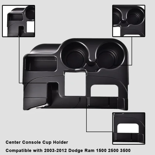 Vista 2 de PIT66 Soporte para taza de consola central, compatible con Dodge Ram 1500 2500 3500 2003-2012 negro mate 6L3Z-18264A01-B
