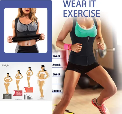 Vista 4 de GAODI - Chaleco de entrenamiento de cintura para mujer, corsé delgado, de neopreno, camiseta sin mangas con cremallera, camiseta moldeadora