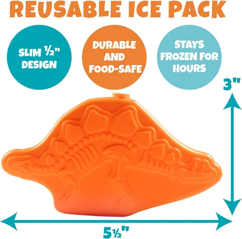 Vista 4 de Bentology Kit de lonchera aislada con botella de agua reutilizable de acero inoxidable y bolsa de hielo duro para congelador, mini bolsa térmica Dino
