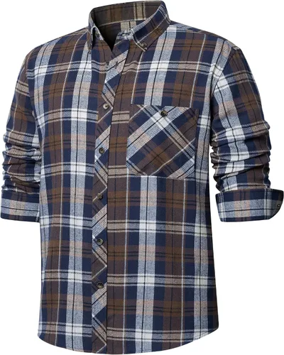 Vista 9 de Lion Nardo Camisas de Franela a Cuadros para Hombre de Manga Larga Camisas de Vestir para Hombre Casuales con Botones Abajo Tallas Grandes