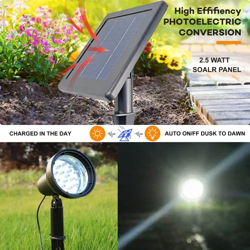 Vista 2 de SUNLONG Focos solares para exteriores, impermeables, brillantes, luz de pared LED, luz de inundación de seguridad, alimentada por energía solar