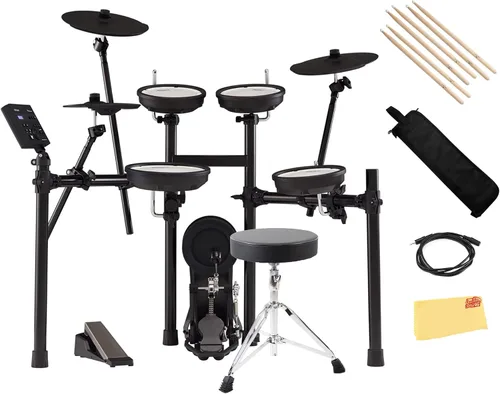 Vista 8 de Roland TD313 V-Drums Kit de batería electrónica Bundle con trono de batería, cable de audio, baquetas, bolsa para baquetas y paño de pulido