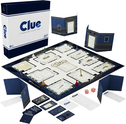 Vista 3 de Hasbro Gaming Clue Board Game Signature Collection, embalaje y componentes premium, juegos familiares para niños y adultos, juegos misteriosos