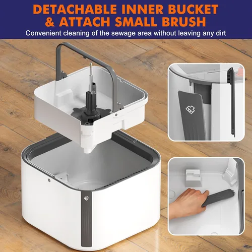 Vista 6 de Sistema mejorado de trapeador giratorio y cubo, cubo interior desmontable para fregona que separa el agua sucia y la cabeza plegable de 90°, sistema