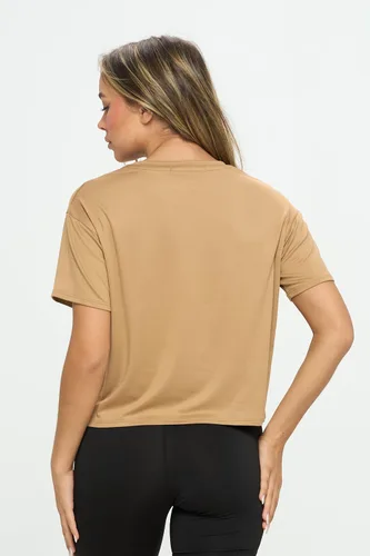 Vista 4 de Knit Riot Camiseta corta para mujer, manga corta, suave, con cuello redondo, casual, activa, para yoga, correr, camiseta recortada