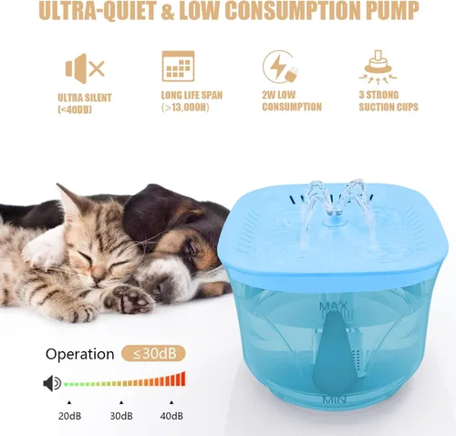 Vista 4 de Fuente de agua para gatos – Fuente de agua ultra silenciosa para gatos y perros pequeños, fuente de agua para interiores, capacidad de 2.4 L/2.5