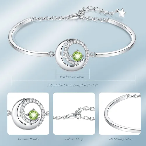 Vista 5 de FANCIME Pulseras de piedra natal para mujeres y niñas, plata de ley 925, pulsera de luna y estrella, joyería fina, regalo de cumpleaños