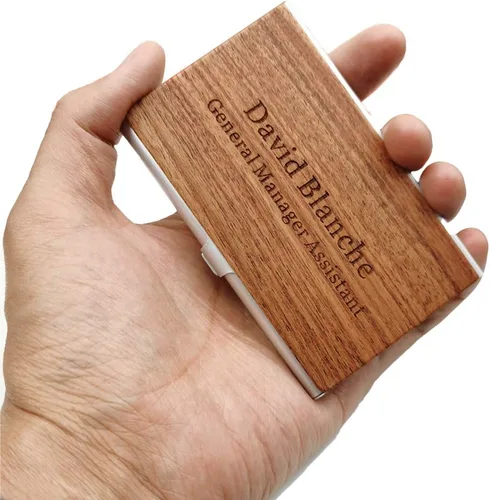 Vista 7 de Tarjetero de madera personalizado para tarjetas de presentación, grabado personalizado para hombre y mujer, grabado gratis, Bubinga, Cartera