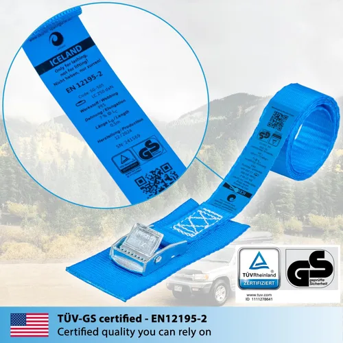 Vista 2 de valonic Islandia - Correas cortas de amarre - Paquete de 4, 1.6 pies x 1 pulgada, 1100 libras, certificado por TÜV Rheinl, almohadilla