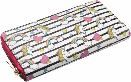 Vista 3 de Monedero y cartera largo con diseño de unicornio arcoíris, Negro y blanco), NA