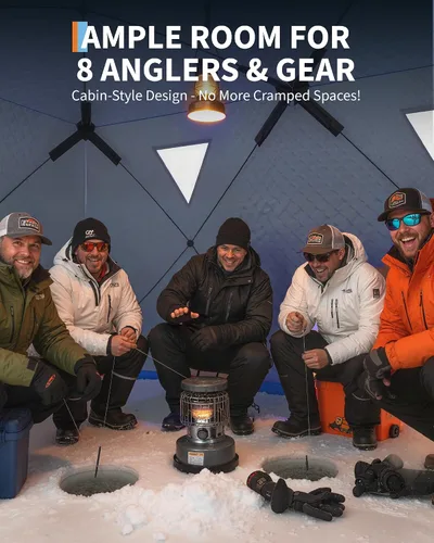 Vista 6 de Tienda de campaña de pesca en hielo desplegable para 6-8 personas con configuración desplegable de 60 segundos, aislamiento superior de triple capa