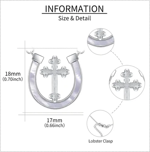 Vista 3 de YAFEINI Collar de cruz de herradura de plata de ley 925 con colgante de cruz de herradura, regalos de joyería para niñas y mujeres, No es una piedra
