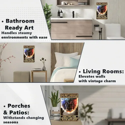 Vista 5 de Letreros metálicos para decoración de pared con diseño de dragón, con texto en inglés "Do Not Meddle in the Affairs of Dragons", divertido póster
