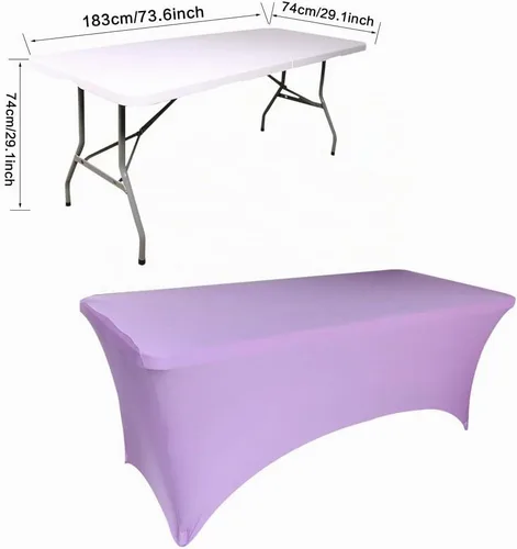 Vista 4 de 2 manteles de 6 pies, mantel de elastano color morado claro, mantel