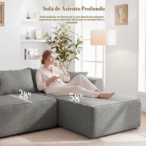 Vista 3 de Vesgantti 106" U Shaped Sectional Boneless Couch, No